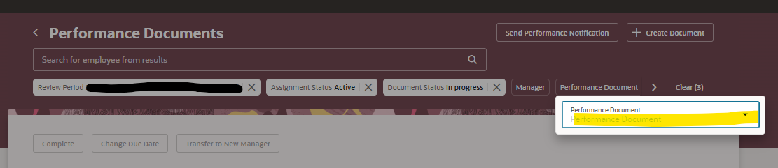 Performance Document Missing in the Drop Down — Cloud Customer Connect