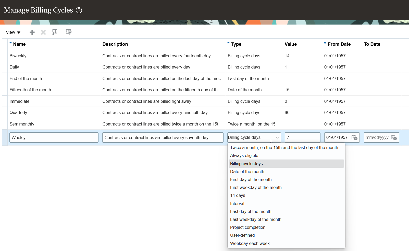 PPM Contract Billing Cycle for Generating Invoices — Cloud Customer Connect