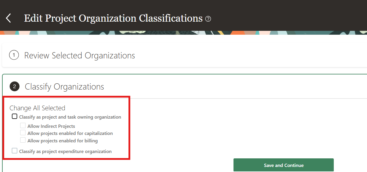 Sql query or Table name for Classify Organizations under Manage Project ...