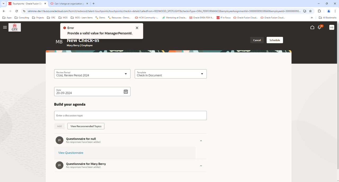 Error while creating Check-In document — Cloud Customer Connect
