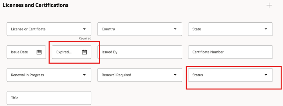 How to make the Licenses and certification 'status' to auto populate ...