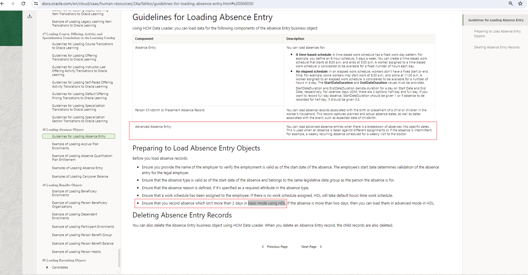 HDL > The documentation about the Guidelines for Loading Absence Entry ...