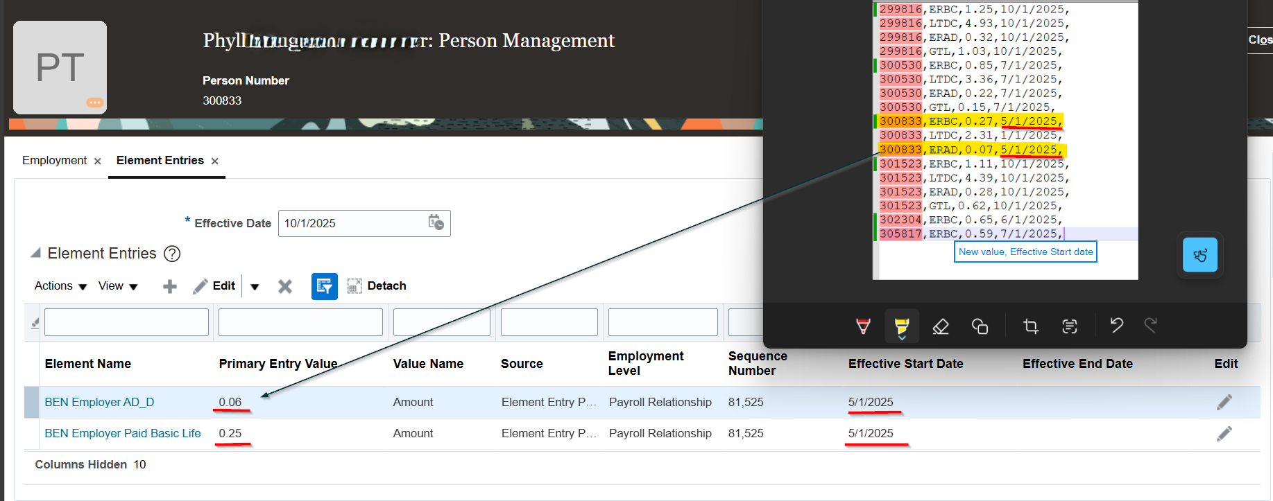 HDL Load for Changing an Element Entry Value with an Effective Date in ...