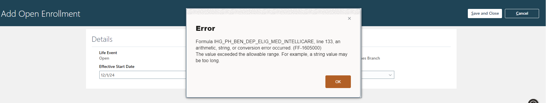 Benefits Fast Formula Error - line 133, an arithmetic, string, or ...