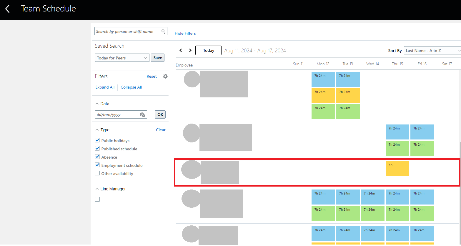 Work days not displaying in team schedule — Cloud Customer Connect