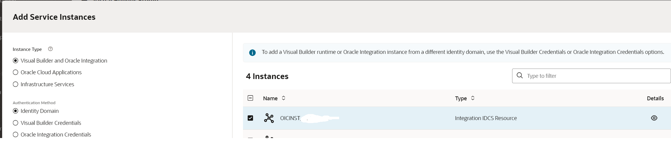 Visual Builder Studio OIC Gen 3 Service Instance (Not Found) — Cloud ...