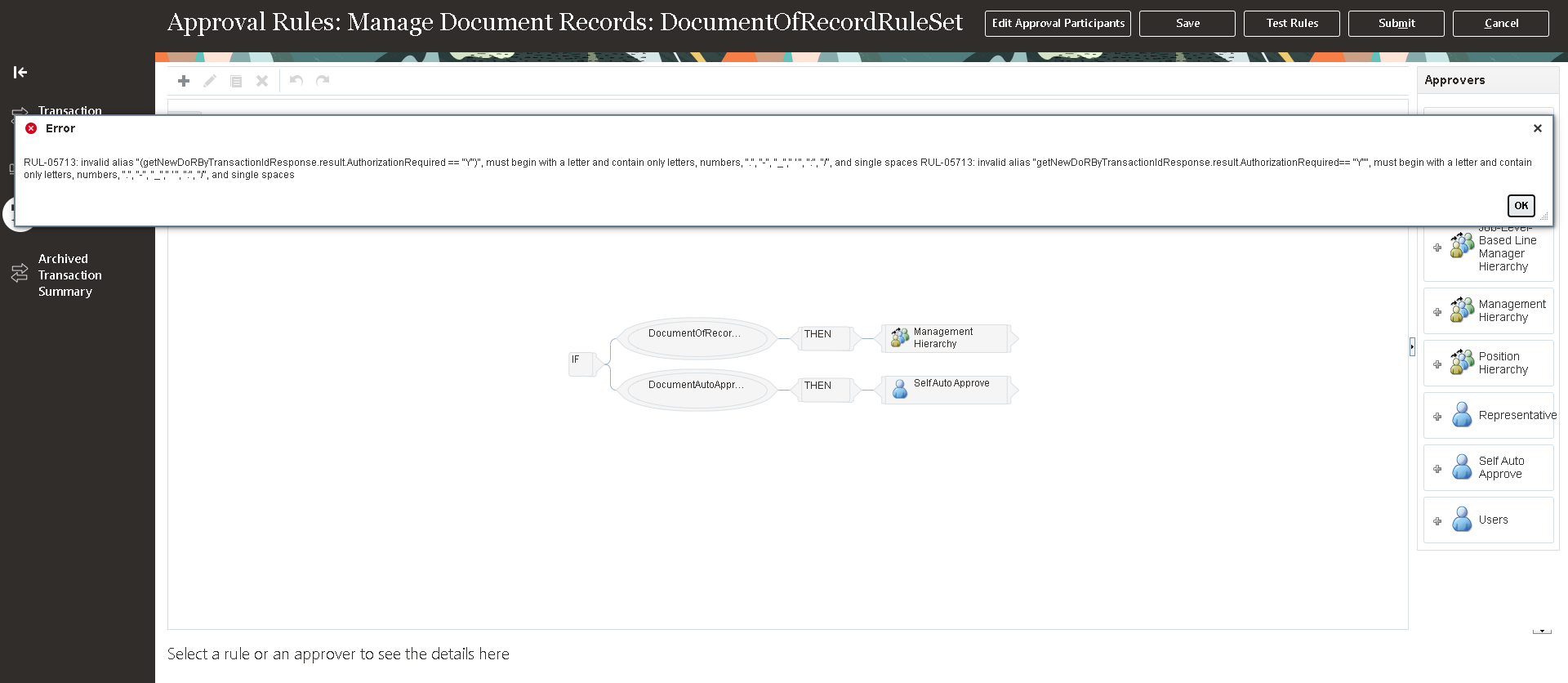 Error occurred in Document Record approval rules page. — Cloud Customer ...