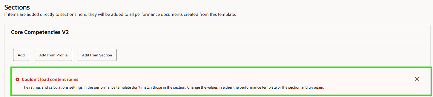 Error while Adding Items in Section of Performance Document — Cloud ...