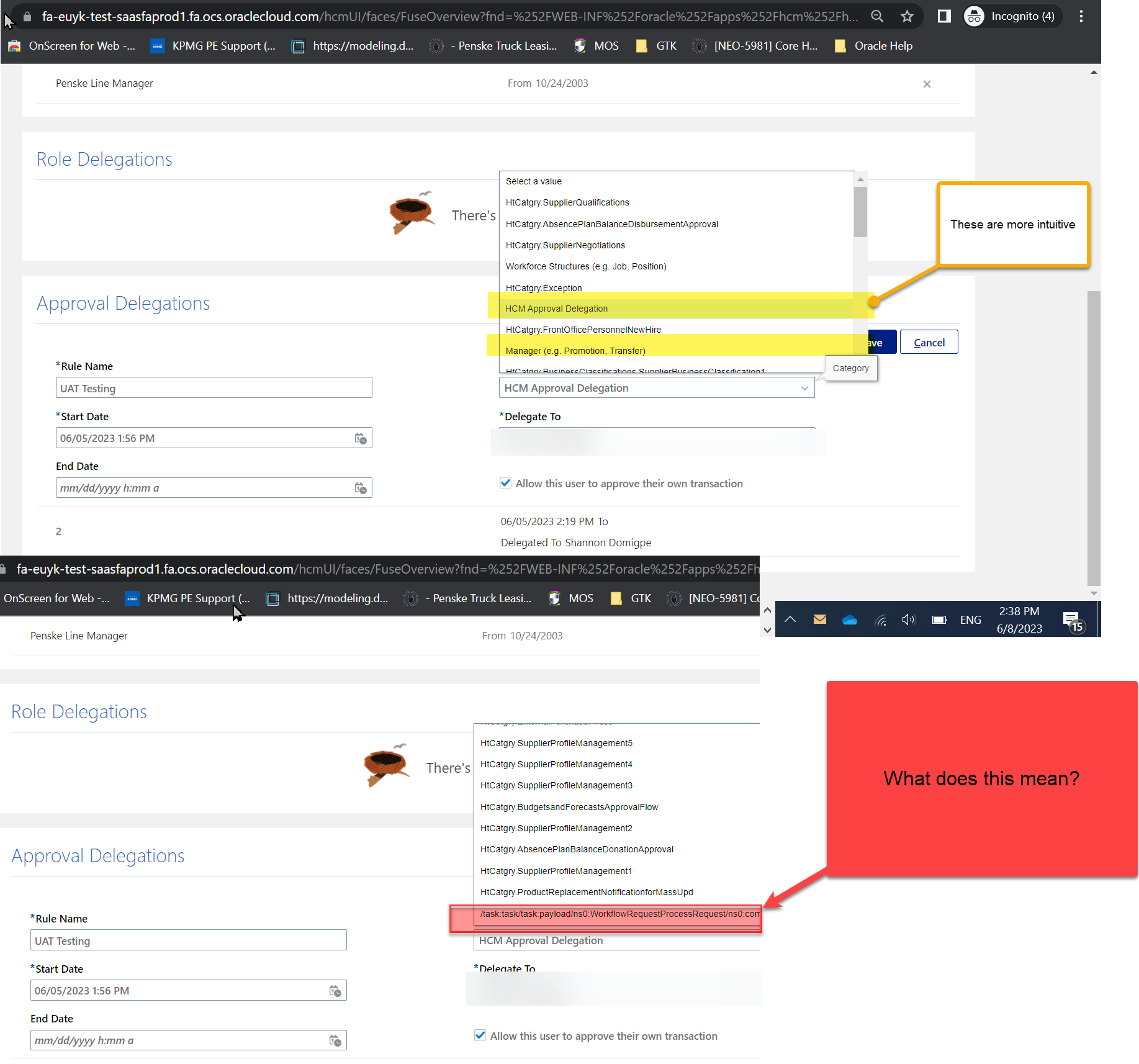 How are the approval delegation categories mapped to approvals — Cloud ...