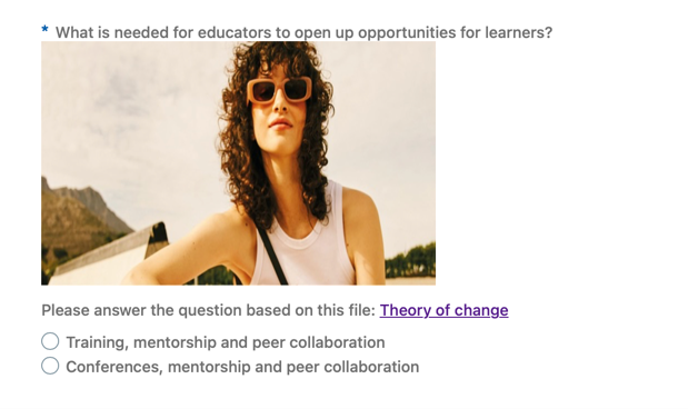 Need a question to be based on an image, image option too and link ...