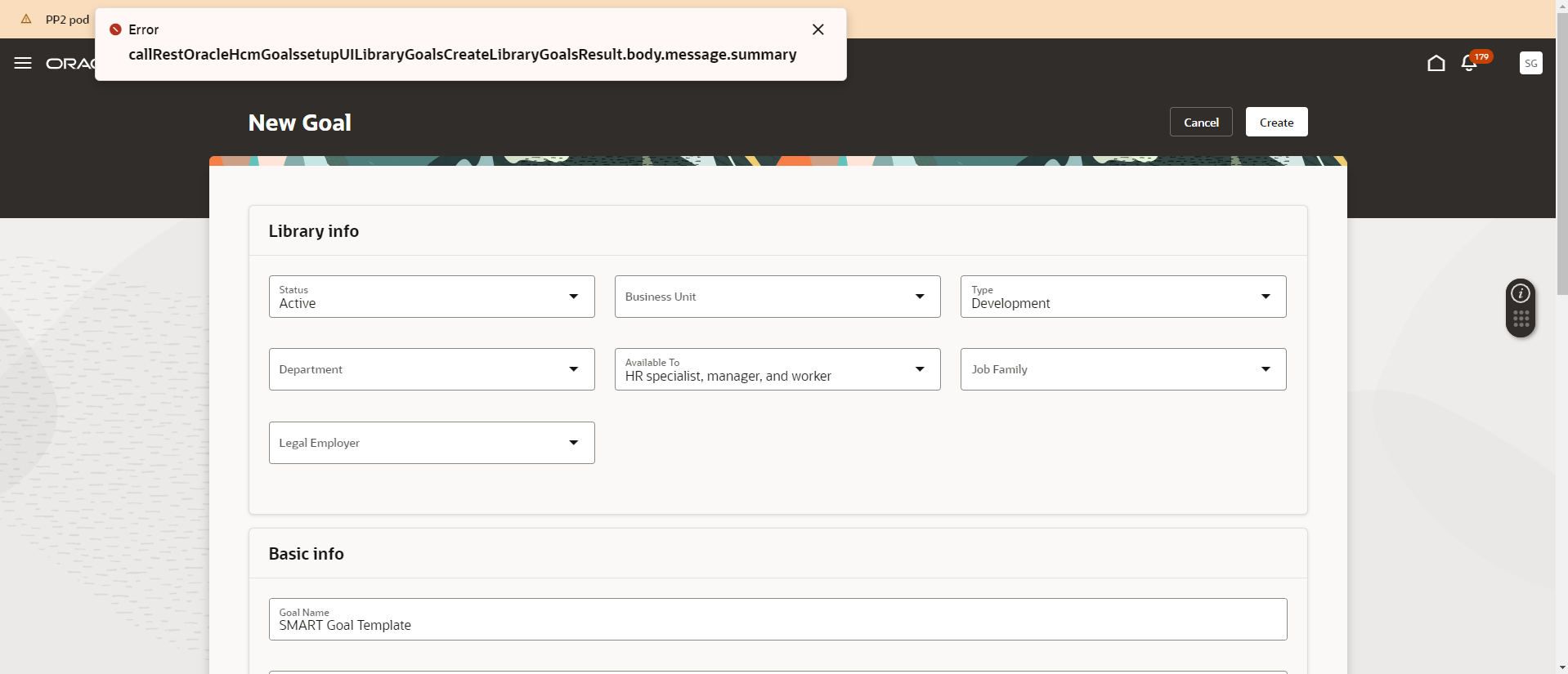 Redwood: Error while adding a new goal in Development Goal Library ...