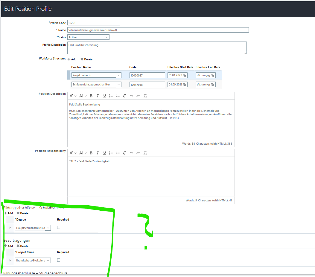How can we query the content sections used in a position profile ...