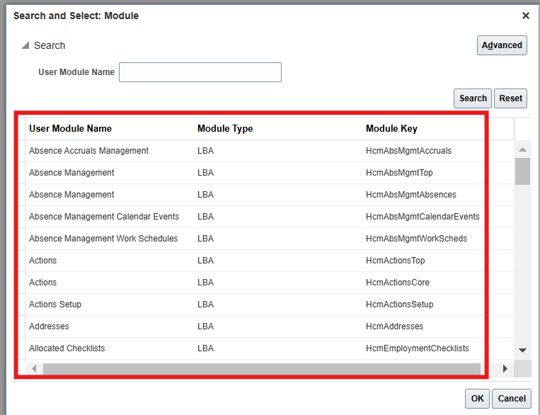 Need API for User module name , Module key and module type under manage ...