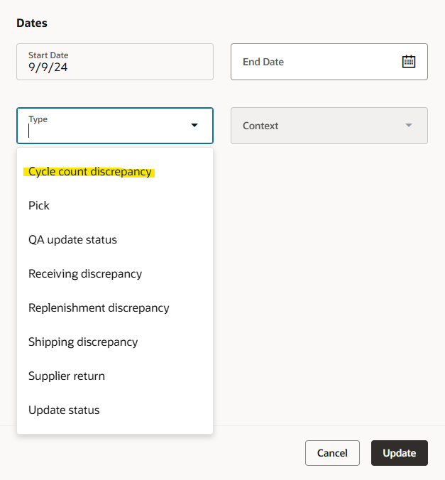 Restrict Cycle Count Reason Code — Cloud Customer Connect