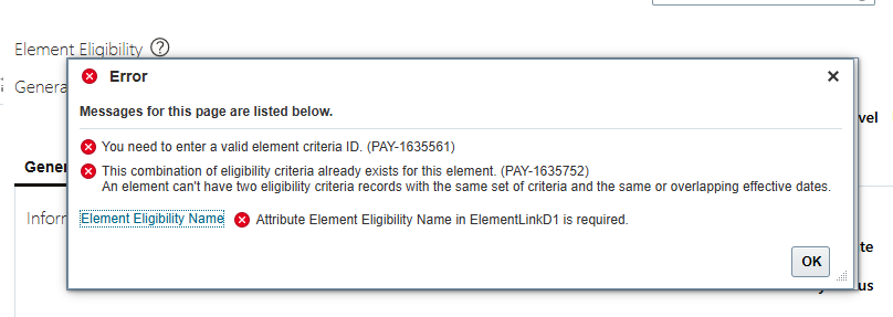 Facing error while creating the element eligibility links — Cloud ...