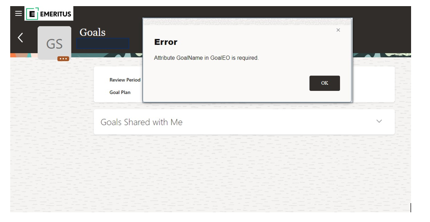 goal page showing error — Cloud Customer Connect