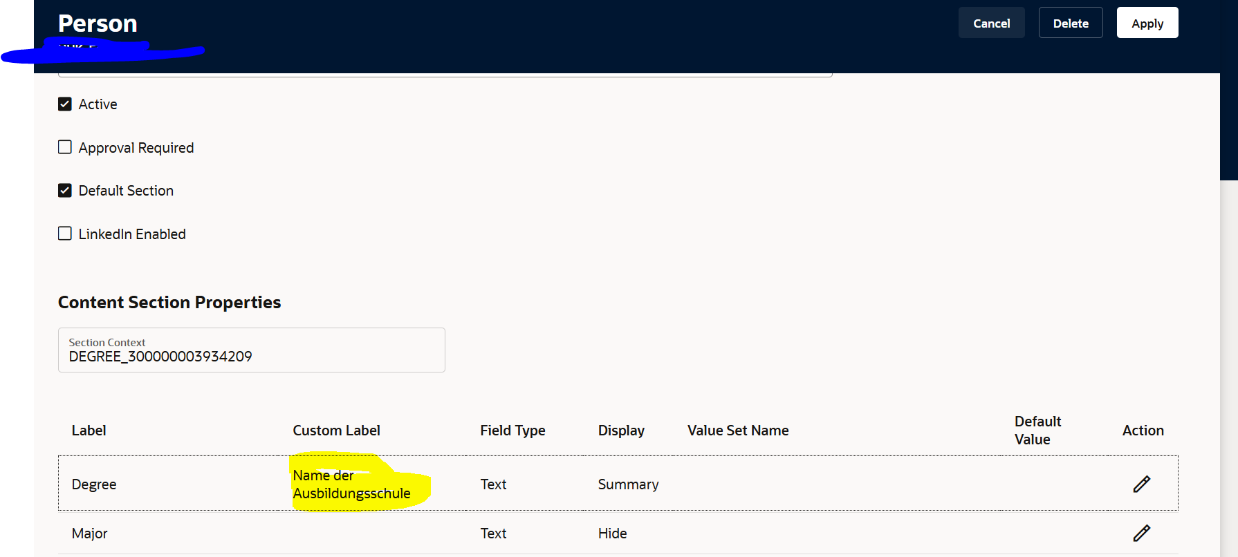 Custom label for content section field not working — Cloud Customer Connect