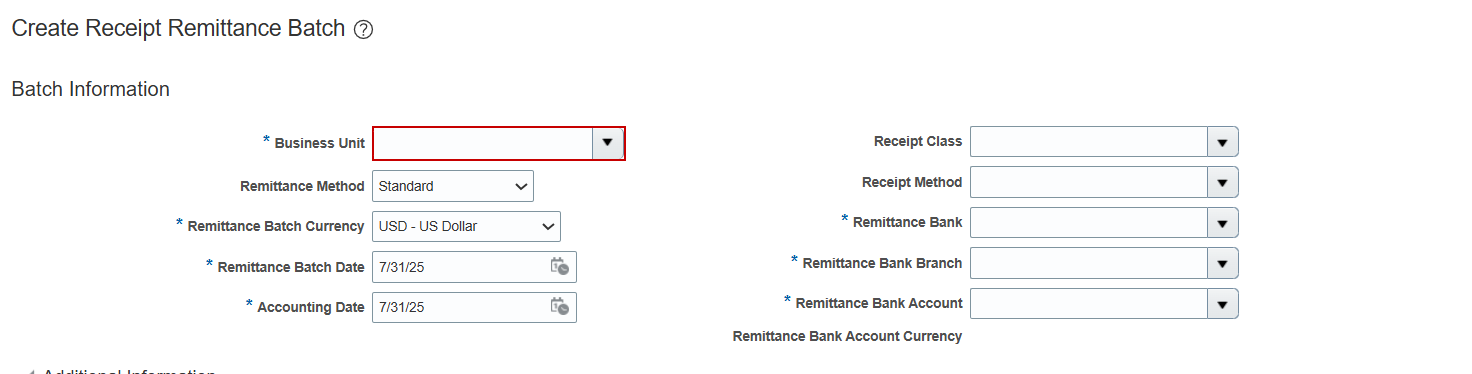Unable to view bank account LOV while running Create Receipt Remittance ...