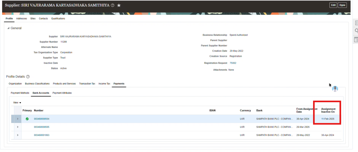Net Bank Inactivity Activate inactive supplier bank account — Cloud Customer Connect