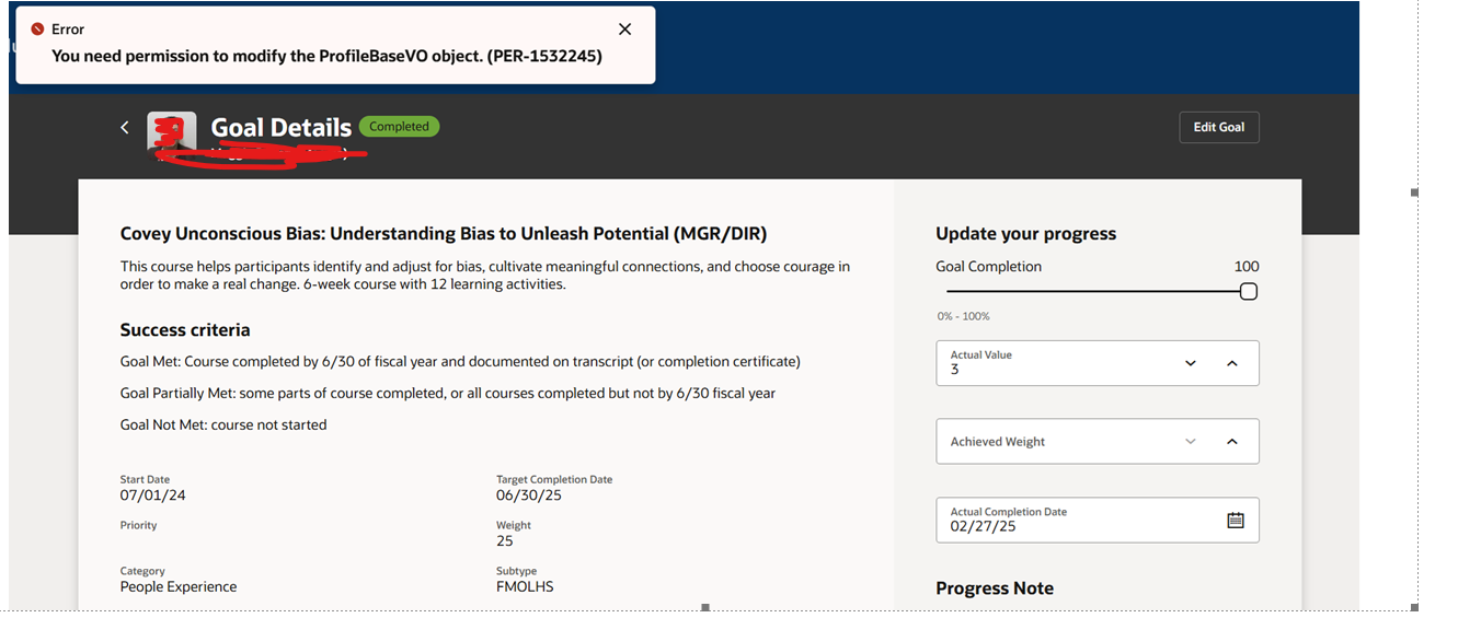 Getting an error when updating Performance Goal in Redwood — Cloud ...