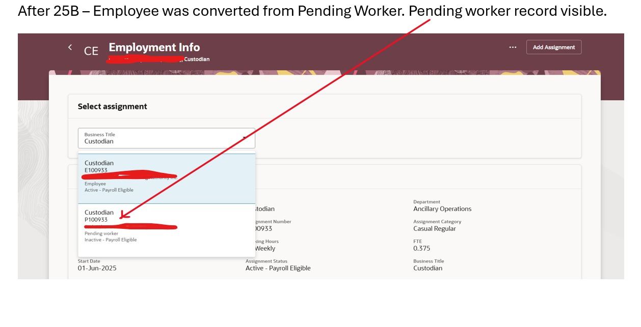 Business Title LOV showing pending worker record — Cloud Customer Connect