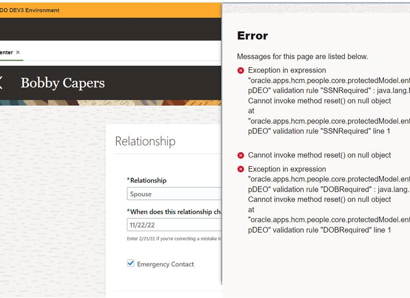 Errorig Person Contact Relationship rule to require DOB/SSN is erroring when ...