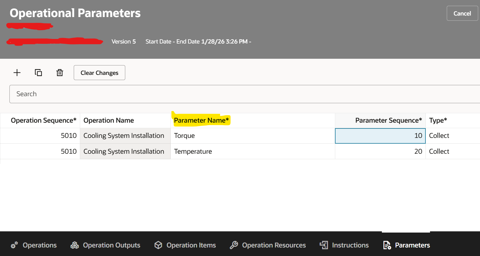 Table to get Operational Parameter name used in Work Definition in ...
