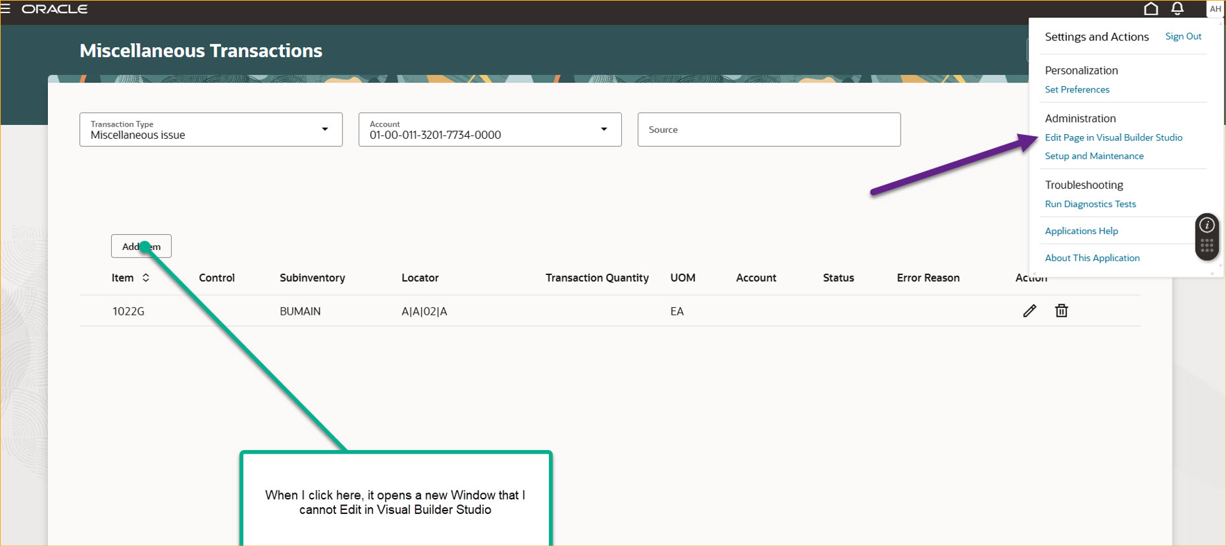 Add item page(MISCELLANEOUS), no longer EDIT PAGE IN VISUAL BUILDER ...