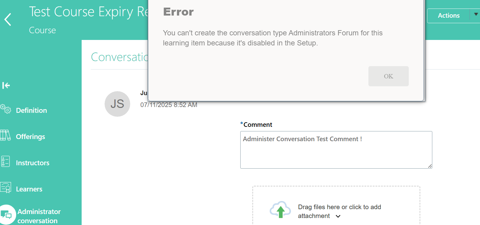 Administrator Conversation Error — Cloud Customer Connect