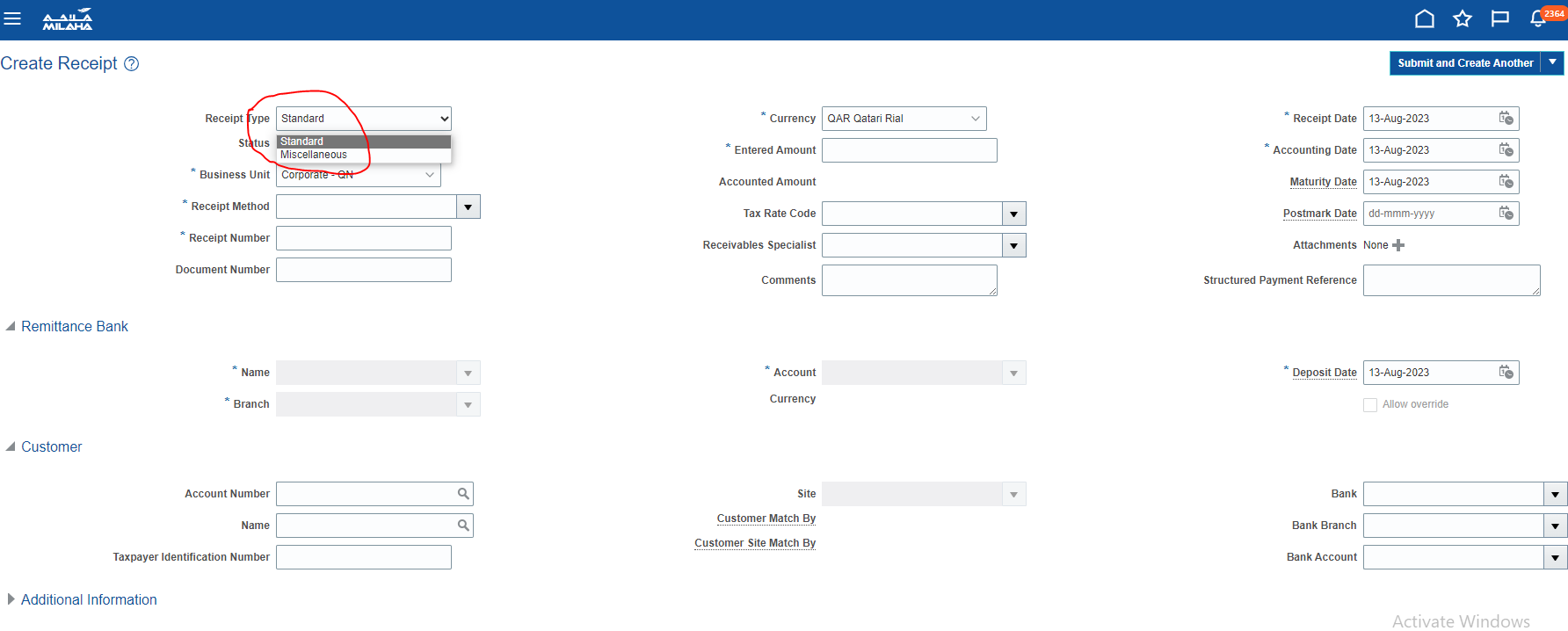 How to restrict creation of miscellaneous receipts — Cloud Customer Connect