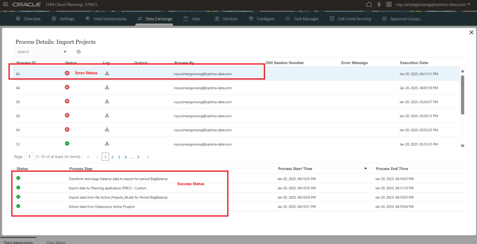 Error Status When Run Integration in Export Process — Cloud Customer ...