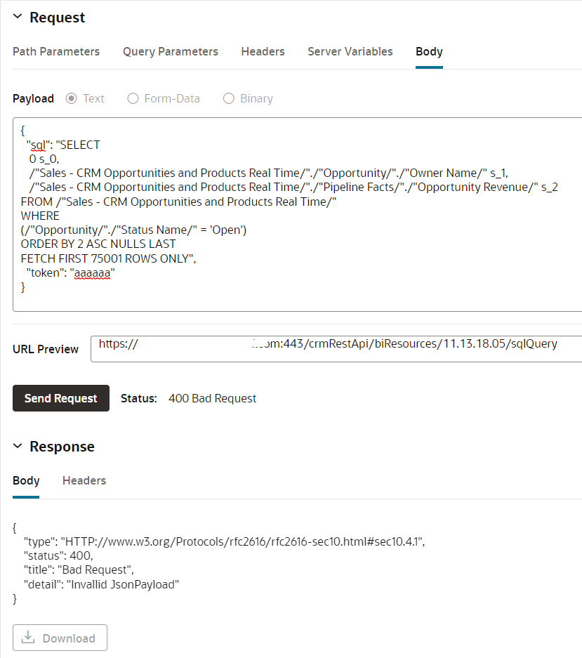 Using REST service /crmRestApi/biResources/11.13.18.05/sqlQuery — Cloud ...