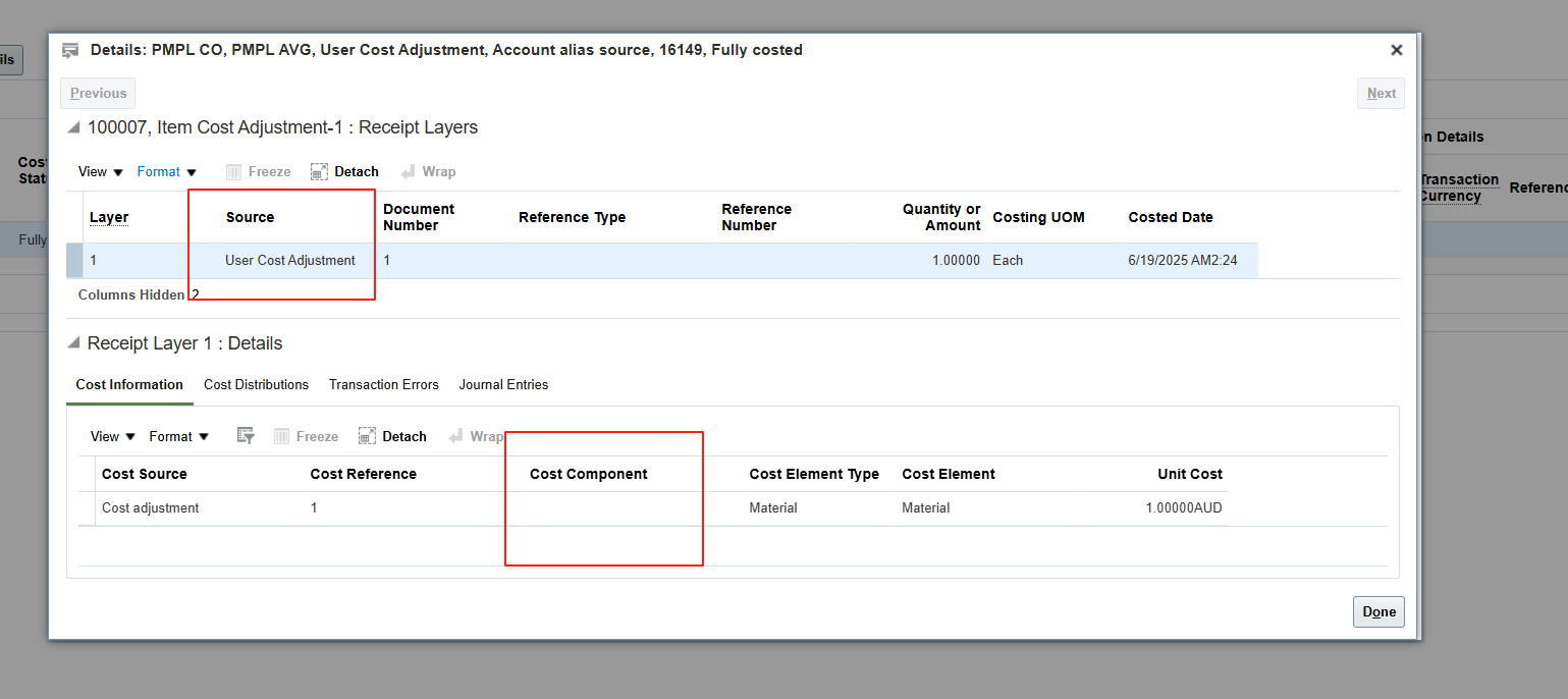 How to find the cost component codes based on the cost transaction ...
