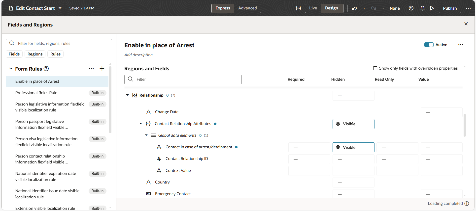Redwood Emergency contact info page getting stucked when added field in ...