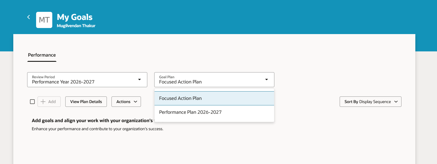 Sorting of Goal Plan in My Goals section — Cloud Customer Connect