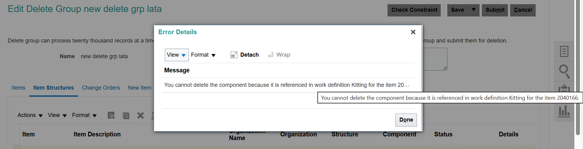 Not able to delete Item structure in manage delete group — Cloud ...