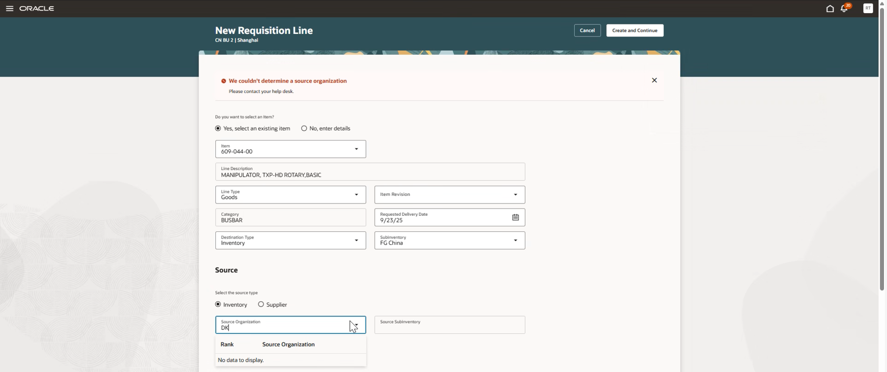 Unable to create internal requisition — Cloud Customer Connect