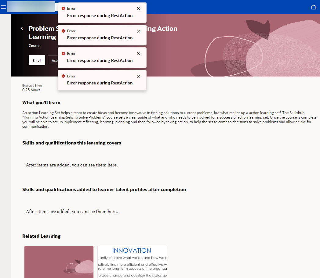 Error when adding a Skill and Qualification/Viewing a Course — Cloud ...