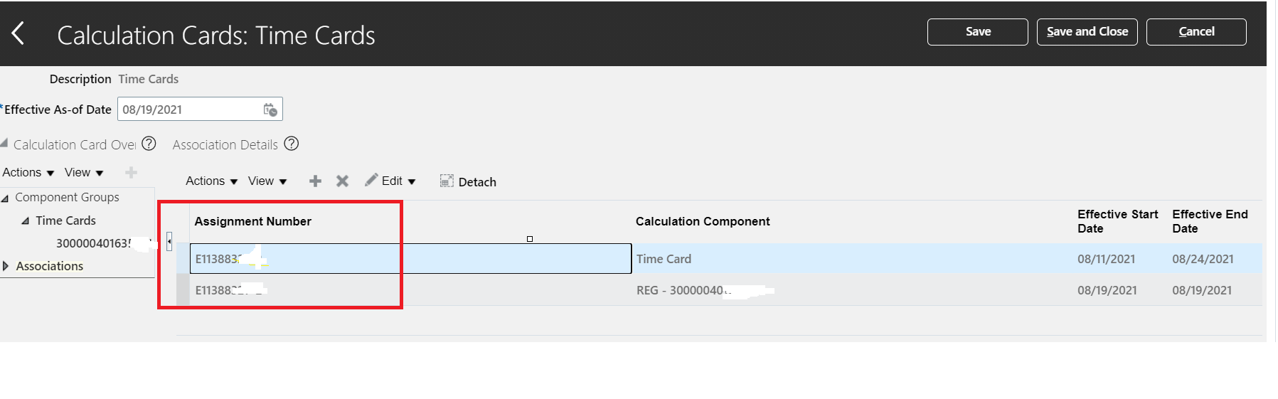 Query for finding Assignment number from Calculation Card under ...