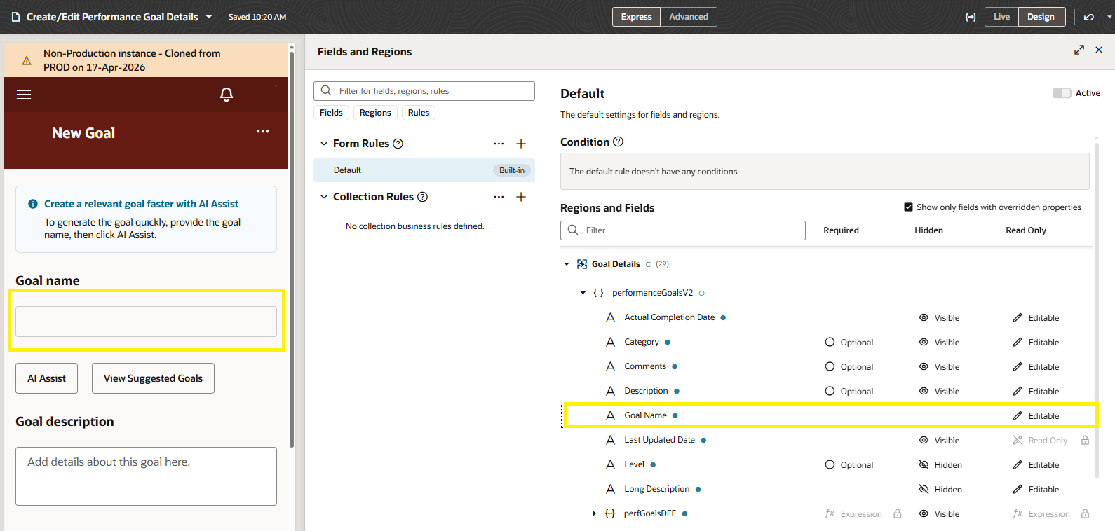 After 26B I am not able to Add/Edit a goal name — Cloud Customer Connect