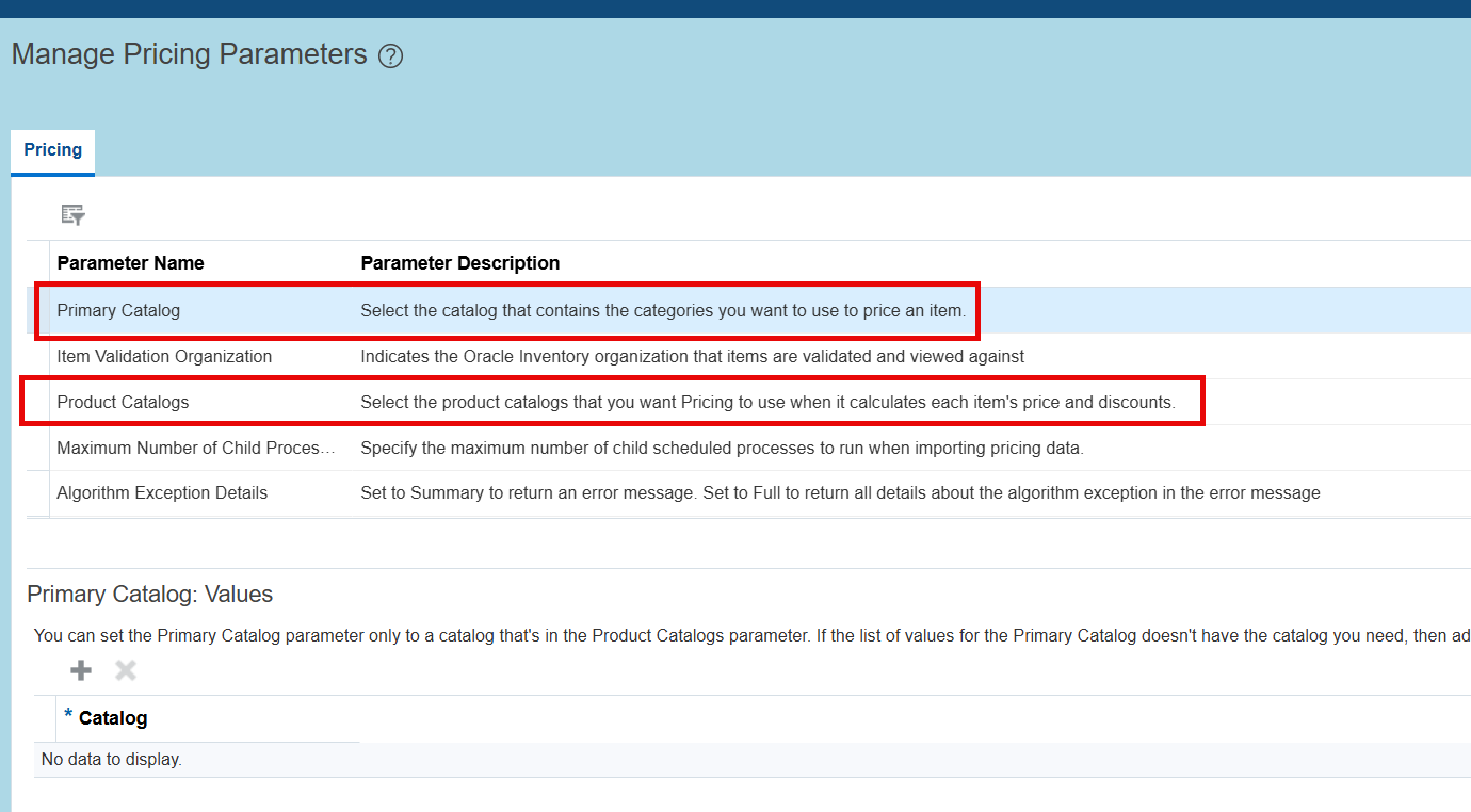 Functionality of updating the Catalogs in Pricing Parameters — Cloud ...