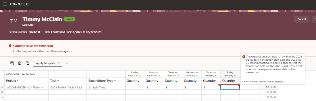 Red Triangle Error Redwood Timecard Error with Red Triangle not able to tab out when ...