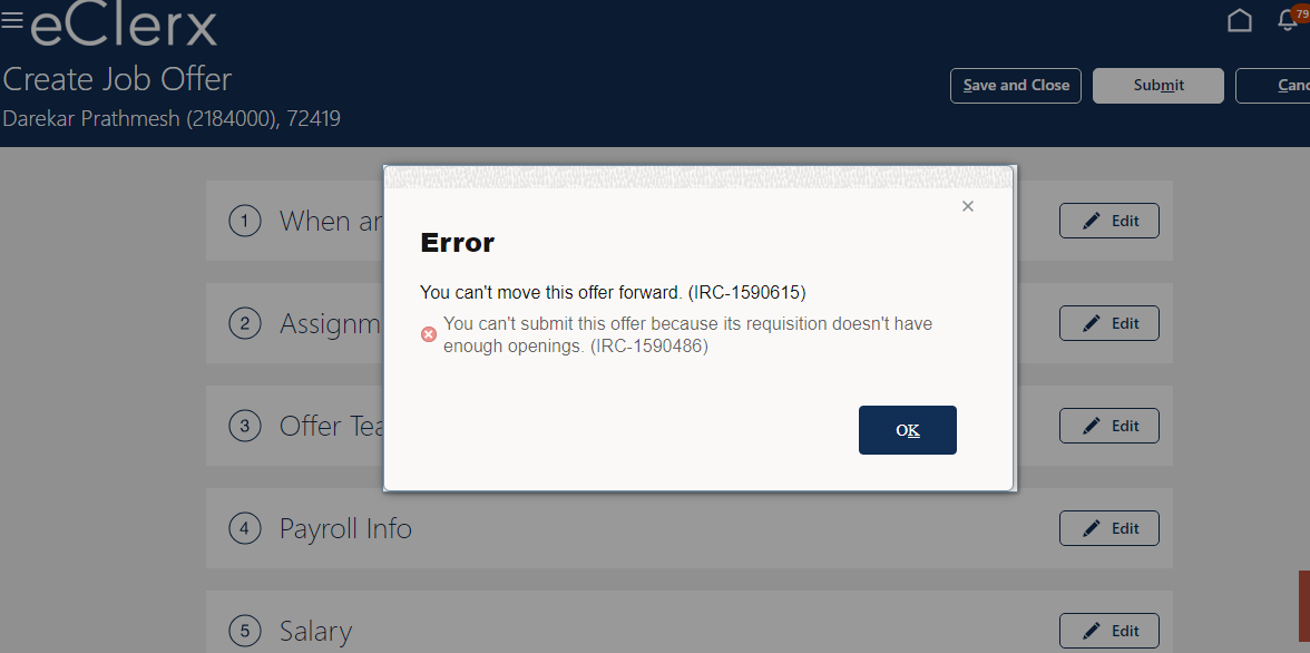 Getting the error while creating an offer in ORC — Cloud Customer Connect