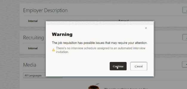 Warning message While adding the interview template. — Cloud Customer ...