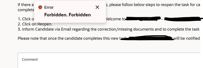 Error forbidden forbidden appearing in My Tasks — Cloud Customer Connect
