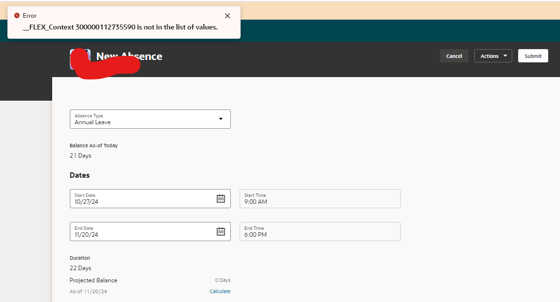 Absence Redwood Issue — Cloud Customer Connect