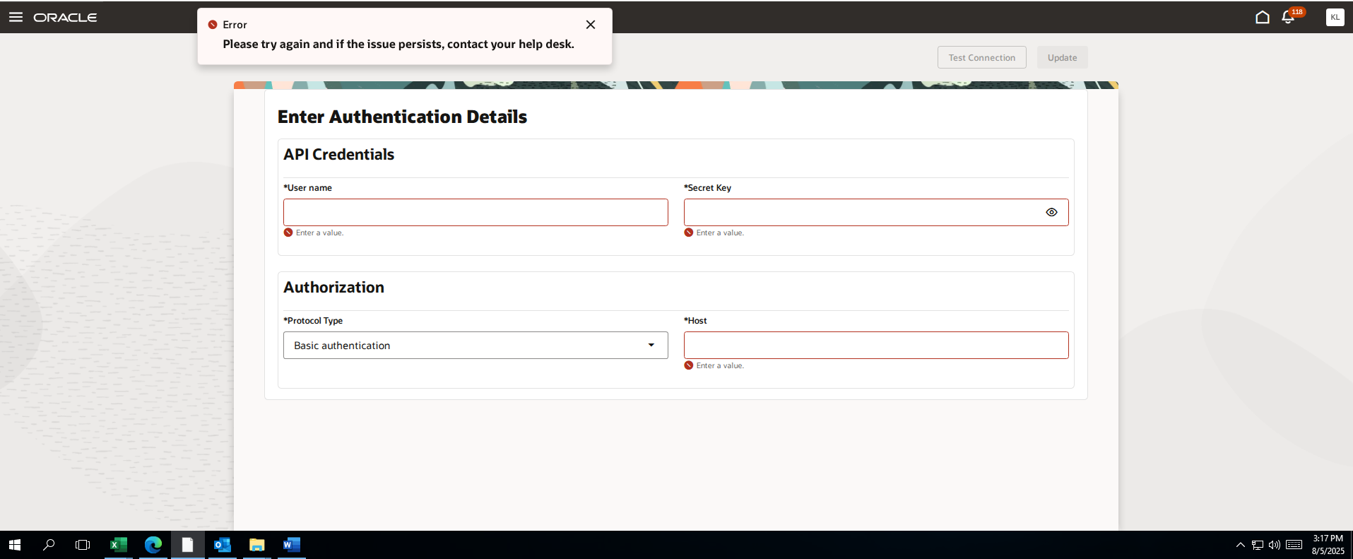 Error integrating RMC with EPM-ARCS — Cloud Customer Connect