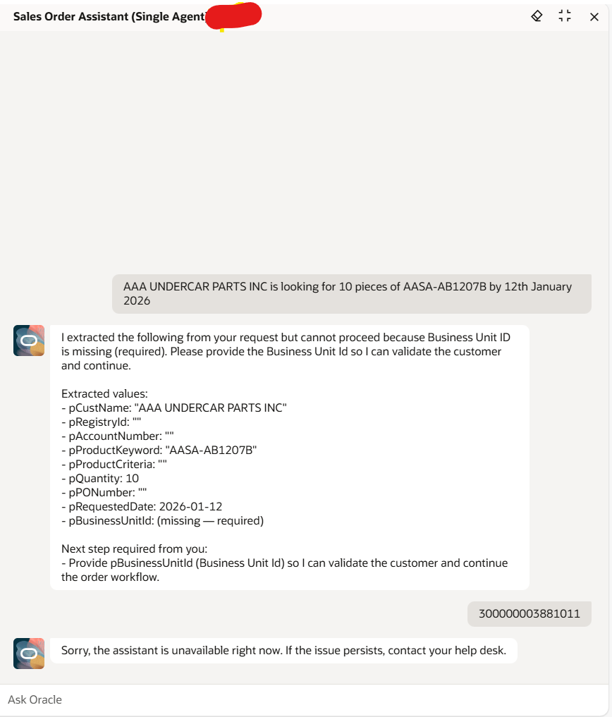Sales Order Assistant (Single Agent) is not working as expected — Cloud ...