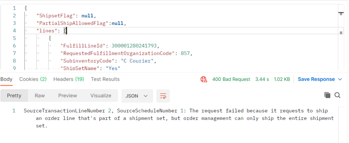 ERROR : Unable to update SHIPMENT SET in a sales order via API — Cloud ...