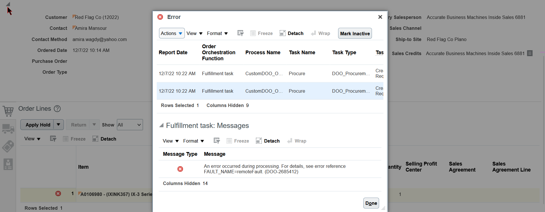 Orders are failing with FAULT_NAME error message — Cloud Customer Connect